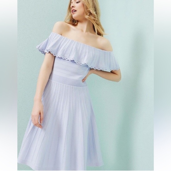 Ted Baker Off The Shoulder Knit Dress Lavender Purple 1 - Picture 1 of 7